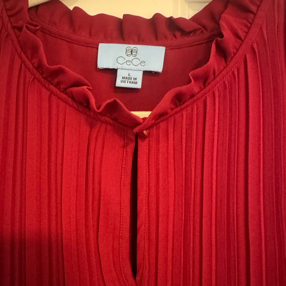 CeCe Red Ruffle Neck Blouse - Picture 4 of 5